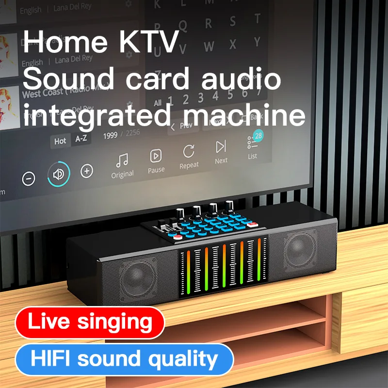 Outdoor Live Broadcast Sound Card With Bluetooth Speaker Home KTV Karaoke Live Show Audio with Sound Card MIC Integrated Machine