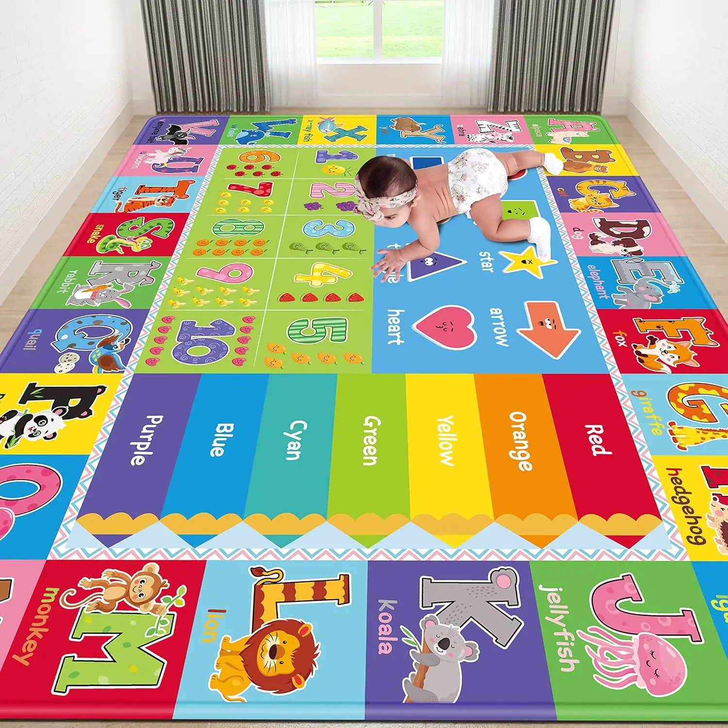 

5' X7' ABC Educational Play Mat, Non-Slip Soft Rug for Nursery, Bedroom, Classroom
