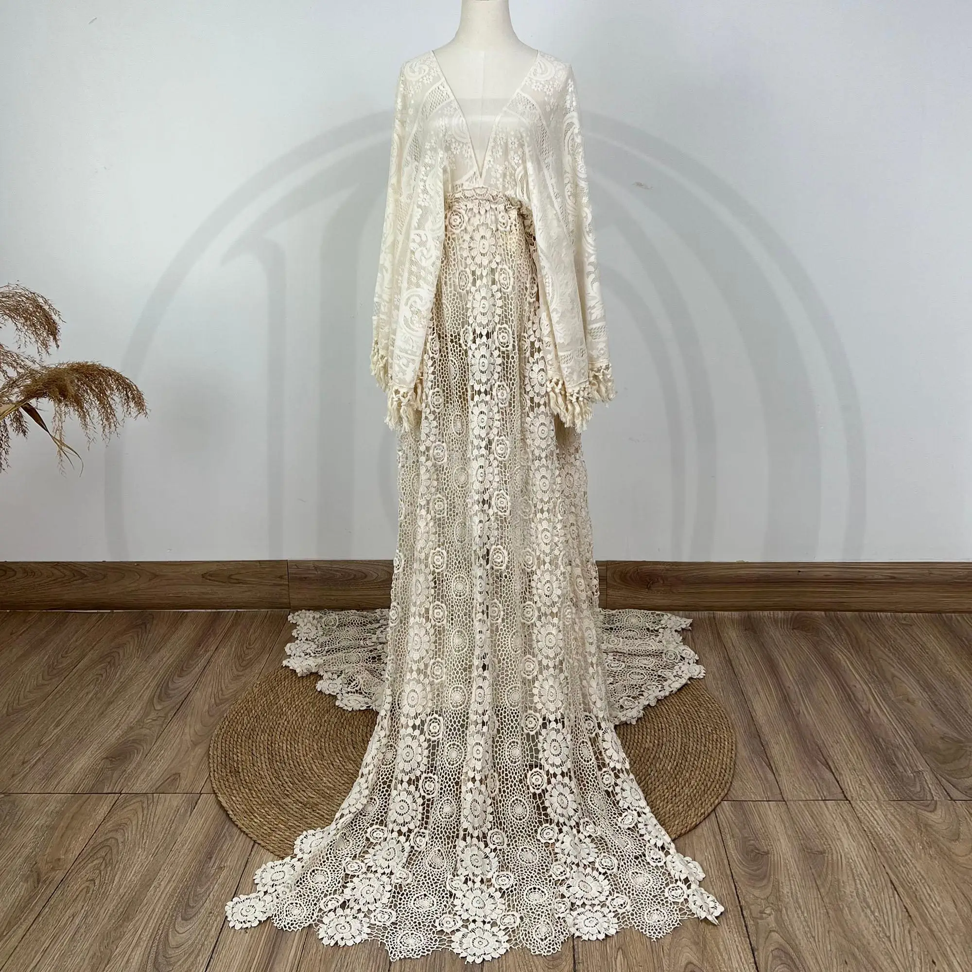 

Don&Judy Pregnant Woman Dress Elegant Lace V Neck Clothing For Pregnancy Lady Baby Shower Maternity Dress