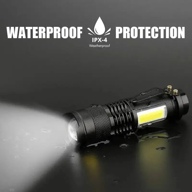 Tactical LED High Power Flashlight Rechargeable Zoom Strong Waterproof Outdoor Torch Aluminum Alloy COB Side Lights 3 Modes