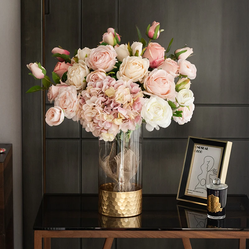 

French light luxury hydrangea simulated bouquet living room dining table fake flower decoration