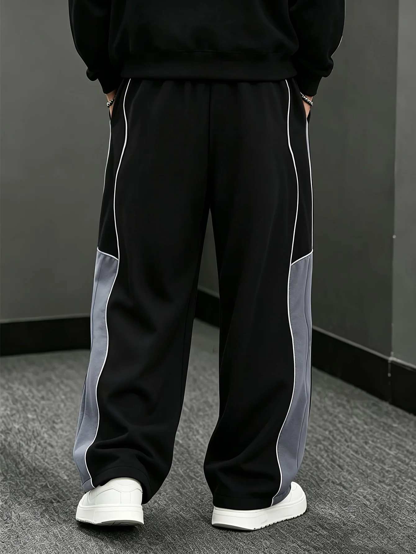 Autumn Men's Wide Loose Casual Pants Mens Patchwork Nine-point Sports Elastic Rope Breathable Tie-foot Trousers Kids