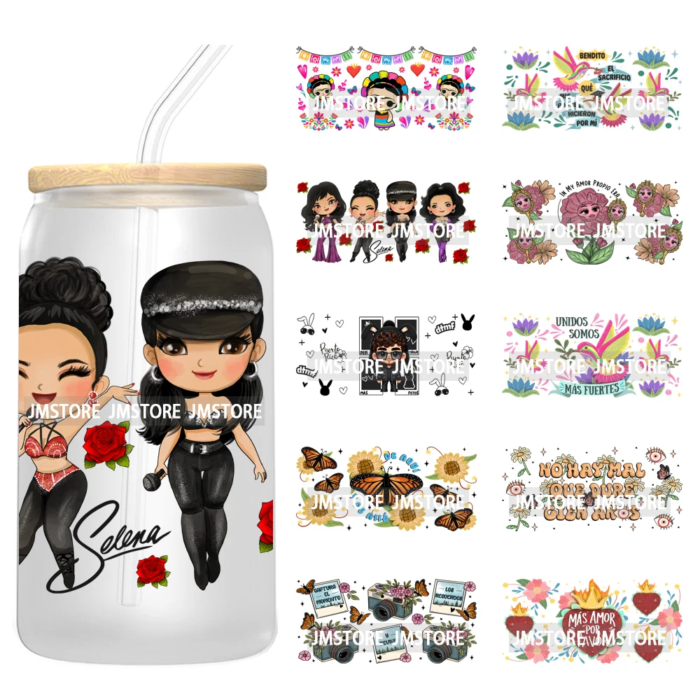 

Floral Mexican Woman Latina Culture UV DTF Sticker For 16OZ Libbey Glass Cup Can Wrap Transfer Stickers Custom Labels DIY Logo