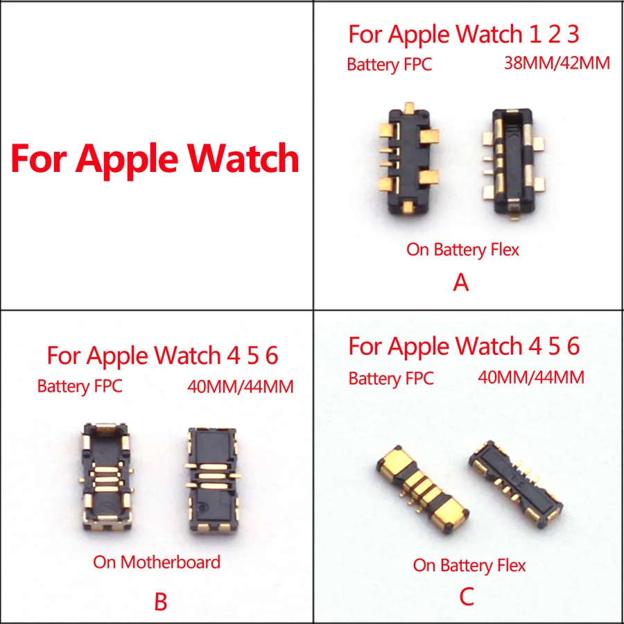 2pcs Battery FPC Connector Contact For Apple Watch 1 2 3 4 6 5 SE S1 S2 S3 S4 S5 S6 38 42 40 44 MM A1579 A1578 A1760 A1848 A1847