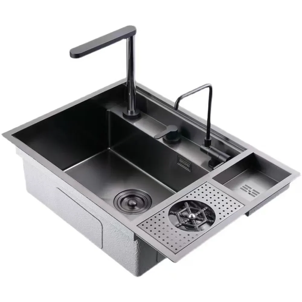 Hidden Nano Kitchen Sink Stainless Steel Cup Washer Sink Household Kitchen Wash Vegetable Basin with Storage Box Cup Washer