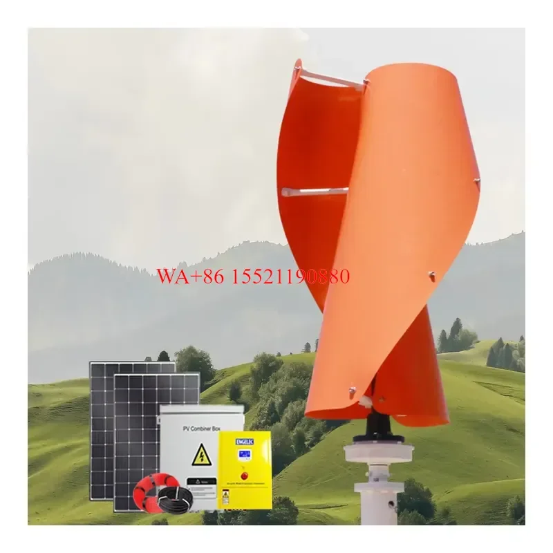 WMWMNU 48V 220V 380V On Off Grid Hybrid Solar System with 5KW 10KW 15KW Vertical Wind Turbine Generator for Home Rooftop Use
