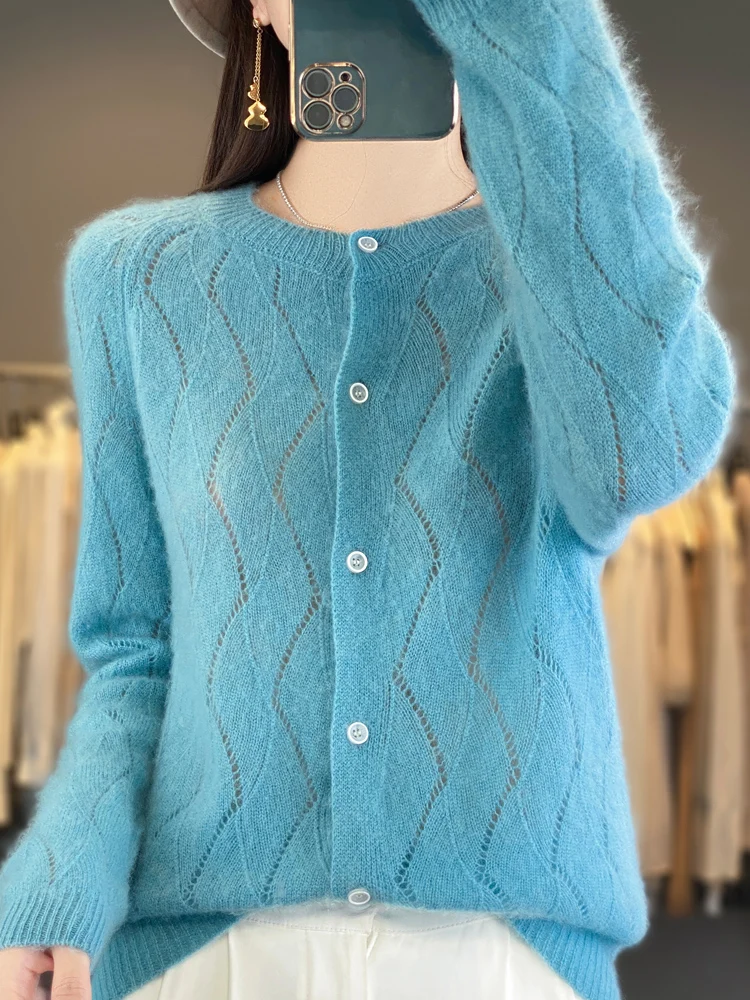 New Women 100% Merino Wool O-Neck Buttoned Cardigan Spring Autumn Cashmere Sweater Quality Soft Knitwear Casual Tops Clothing