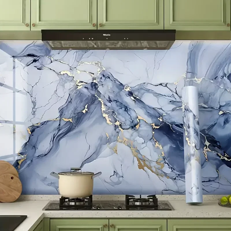 40cm Wide Marble Wall Sticker PVC Self Adhesive Wallpaper Waterproof Oil Proof Kitchen Cabinet Bathroom Indoor Furniture Decor
