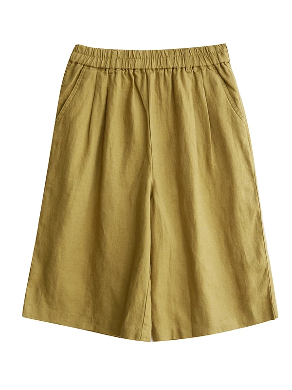 Effet minceur pur coton taille élastique ample décontracté orts Faionable cinq-quarts pantalon jambe large pantalon mi-long