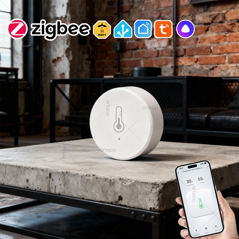 Zigbee 3.0 Temperature And Humidity Sensor App Remote Monitor Battery Powered Works With Tuya Smart Zigbee2MQTT Home Assistant