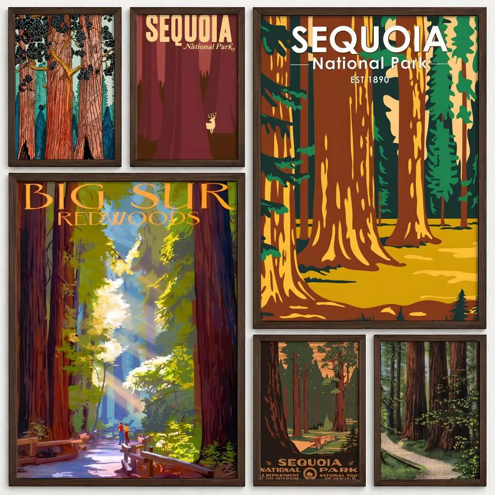 Place Sequoia National Park Poster Self‑Adhesive Waterproof PP Poster Coffee House Bar Wall Art Sticker Room Home Decor