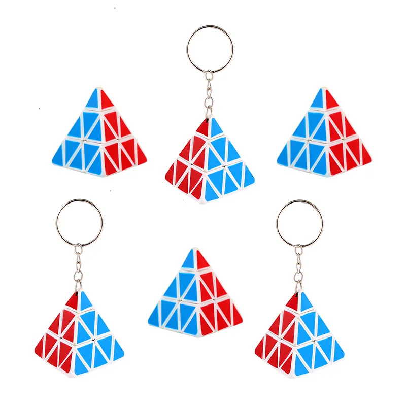 5Pcs Kids Puzzle Toys Triangle Magic Cube 5x5 Third-order Magic Cube 3D Three-dimensional Pyramid Magic Cube Keychain Pendant