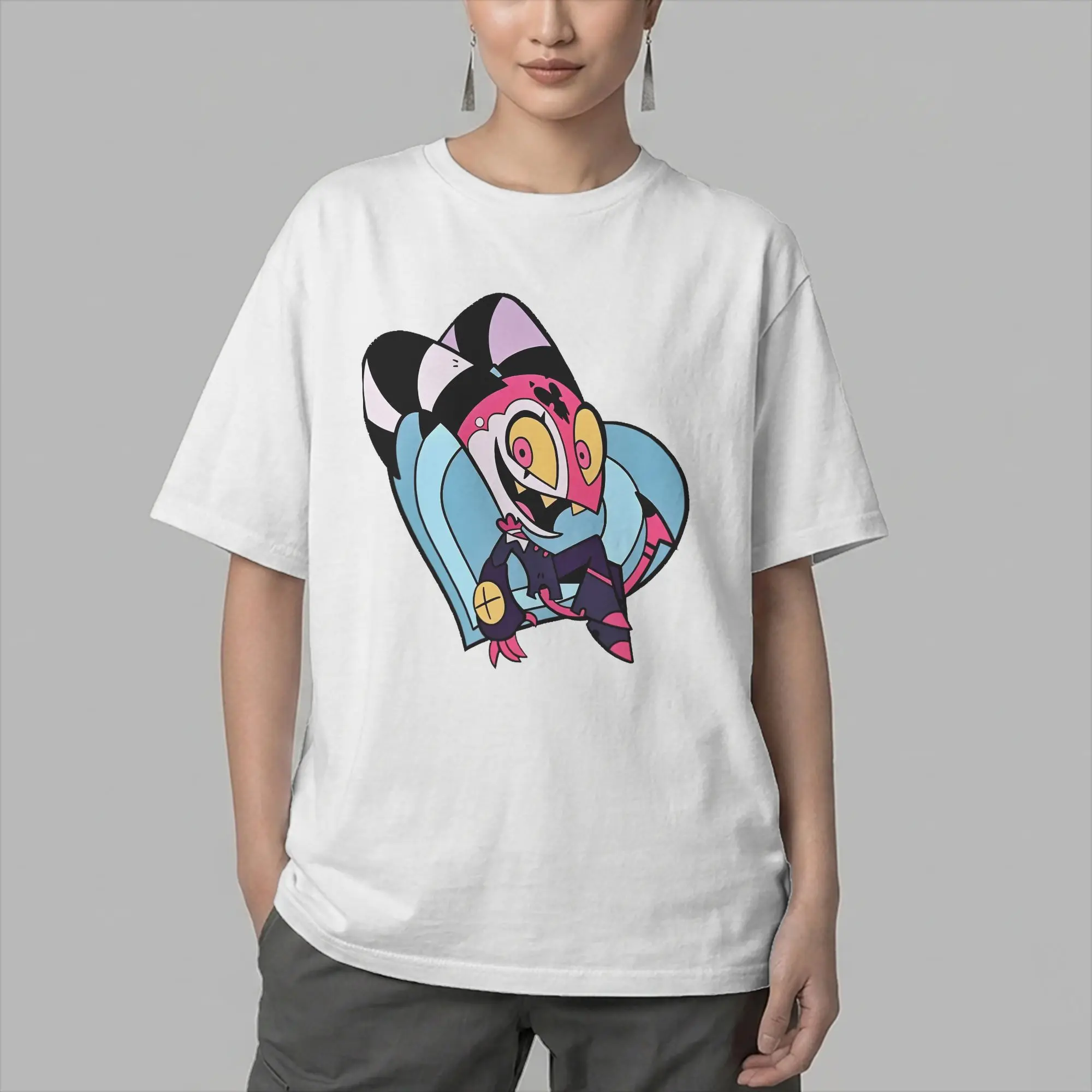 Men T-Shirt Cartoon Helluva-Boss Blitzo Funny Cotton Tees Short Sleeve  T Shirts Round Collar Tops Printed