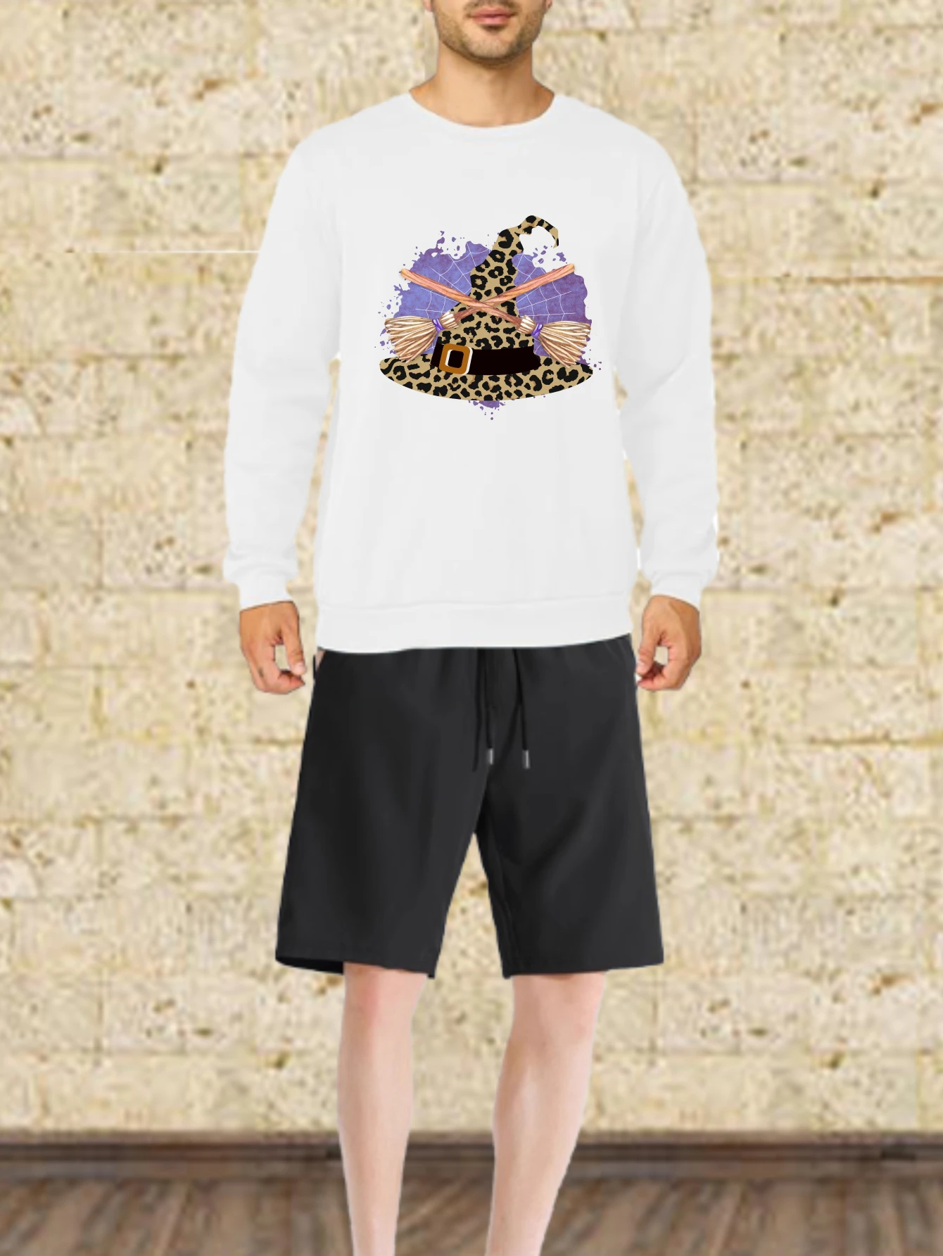 مجموعات الرجال الخريف التجفيف السريع قبعة الساحرة المطبوعة الجرافيك تي شيرت دعوى دعوى للرجل رجل رياضية مجموعة طويلة الأكمام المحملة + السراويل #1