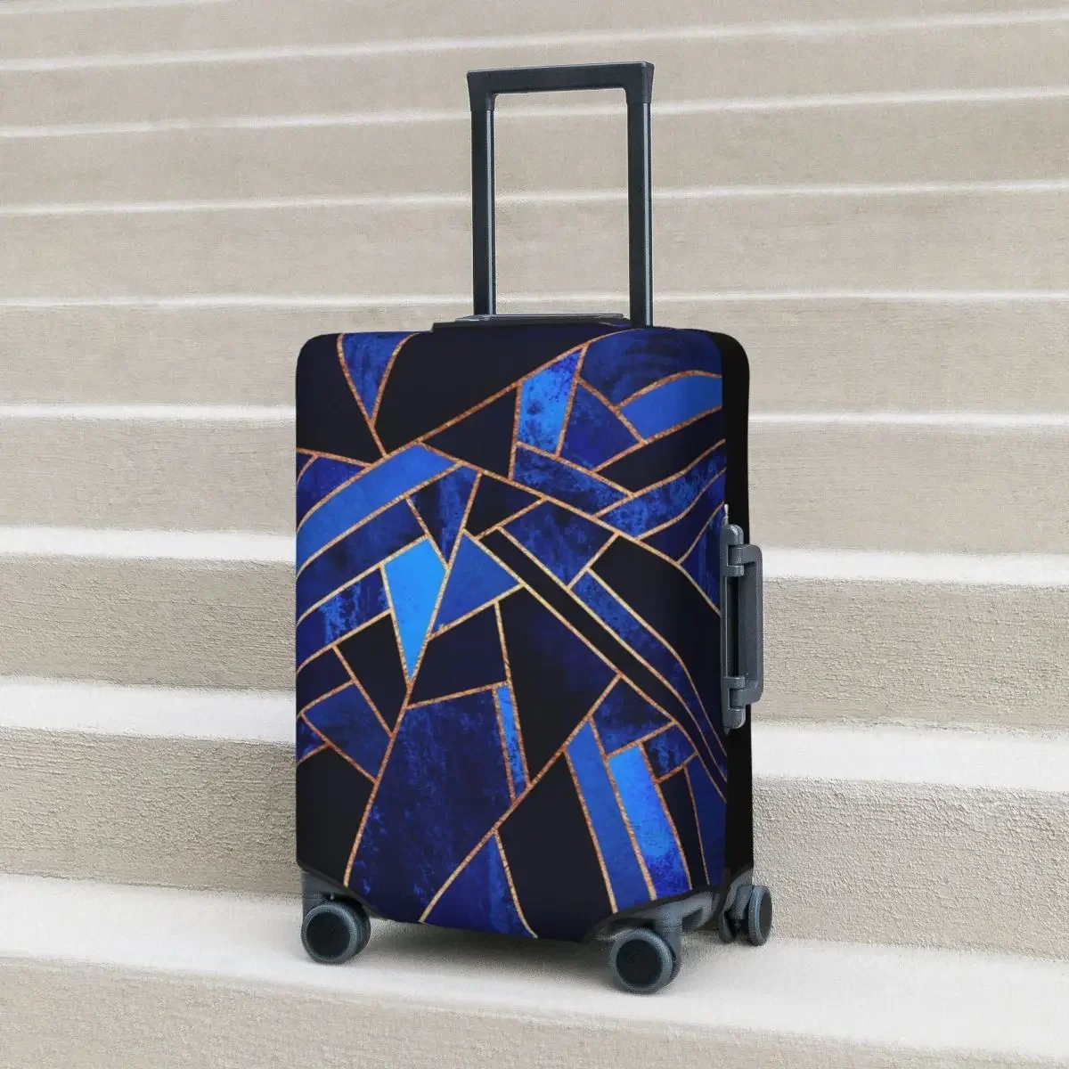 Geometric Lines Suitcase Cover Blue Night Art Holiday Cruise Trip Practical Luggage Supplies Protector