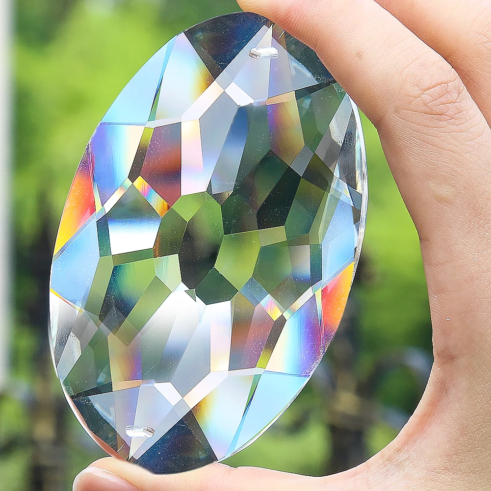 

90mm Brilliant Suncatcher Oval Crystal Prism Chandelier Part Hanging Faceted Light Catcher Reflective Rainbow Refraction Pendant