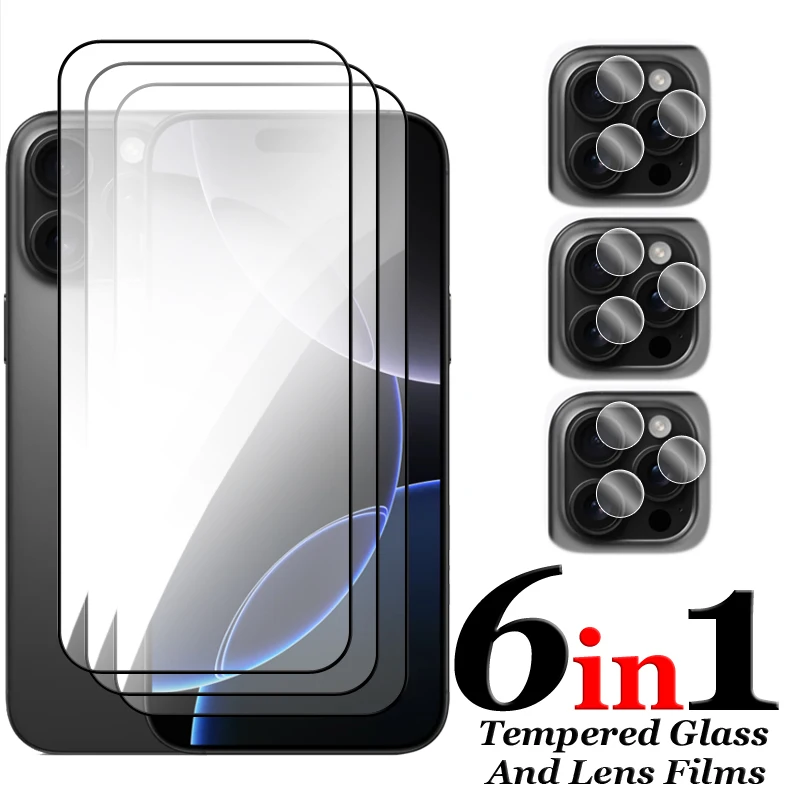 

For iPhone 16 Pro Glass For iPhone 16 Pro Max Tempered Glass 2.5D Full Cover Glue Screen Protector For iPhone 16 Plus Lens Film