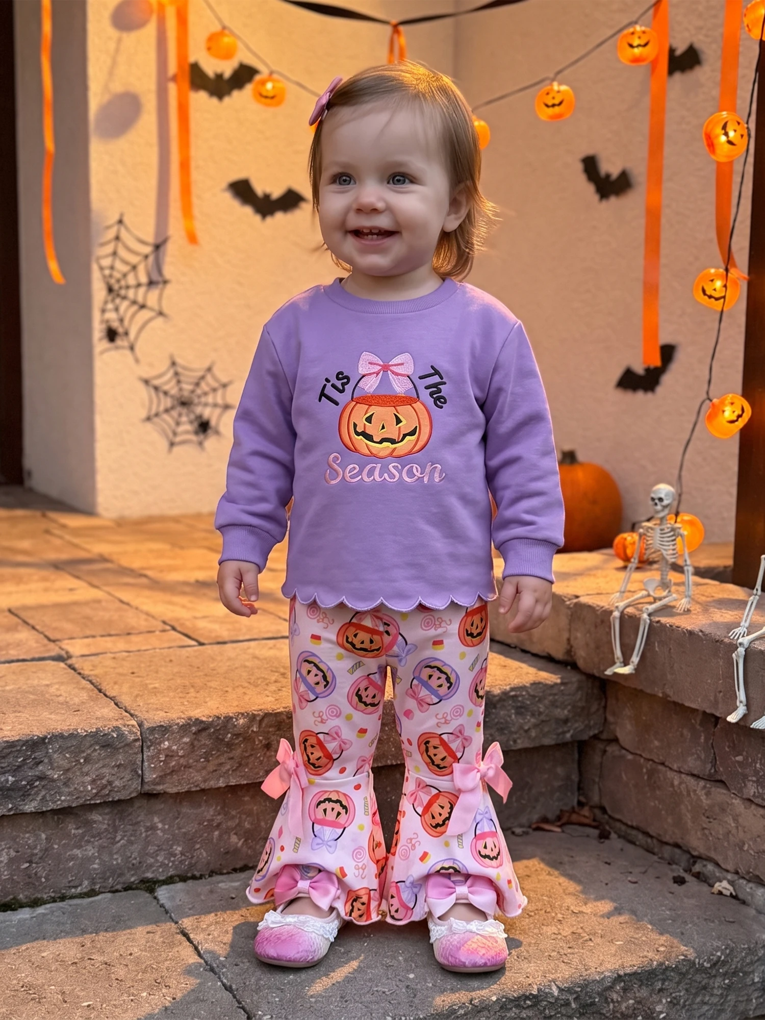 Girls Halloween Outfit Toddler Baby Girls With-Bell-Bottom Bell Outfit Long Outfit-Long With Bell Premium