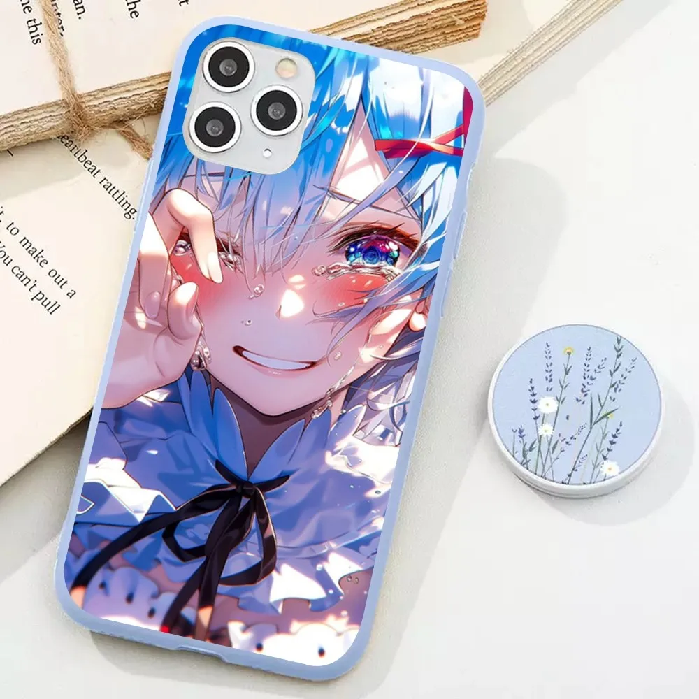 

Rem Japanese Anime Phone Case For IPhone 14 11 12 13 Mini Pro Xs Max 8 7 6 6S Plus X XR Solid Candy Color Case