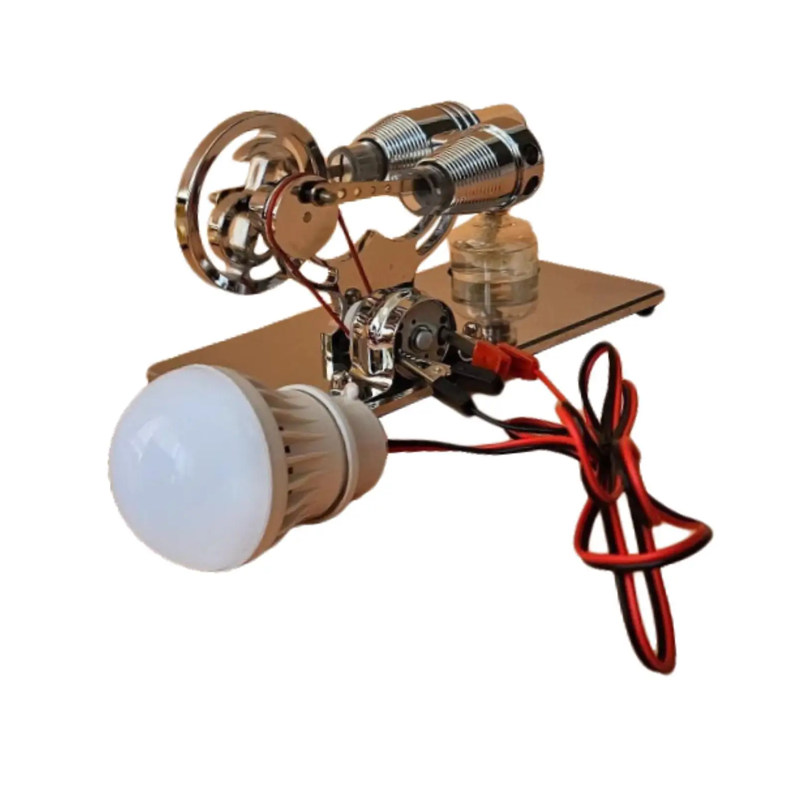 Sterling Engine Model Physics Experiment Equipment Electricity Power Generator with LED Bulb for School Classroom Home Adults