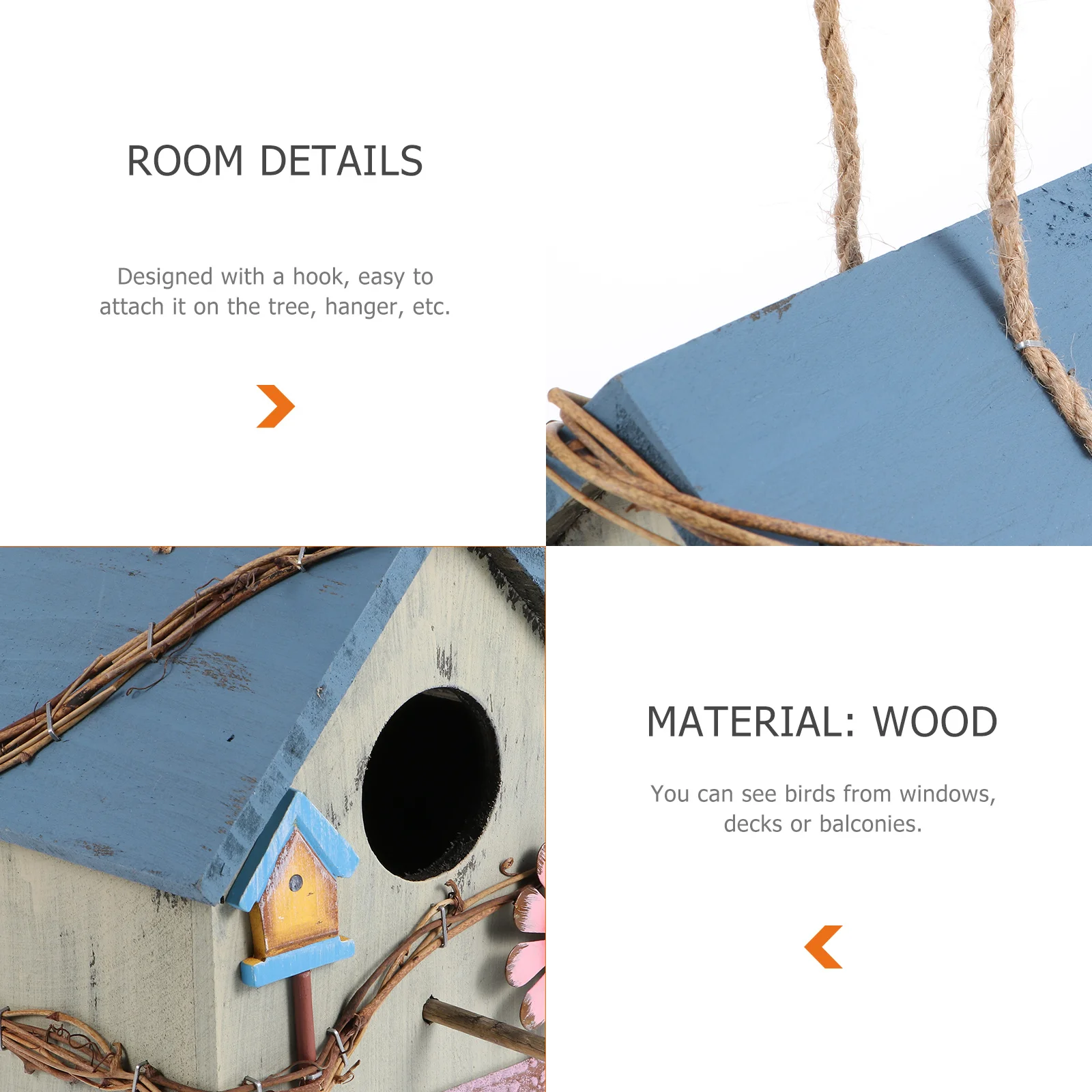 

Wooden Bird House Hanging Parrot Feeder For Garden Yard Outdoor Wild Birds Natural Nest Shelter Pet Accessories