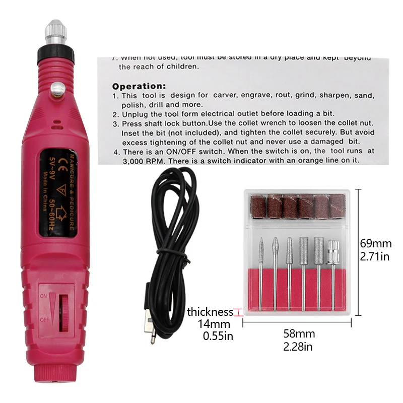 Rectificadora multicolor, mini lijadora eléctrica, herramientas de pulido de uñas Gundam, enchufe europeo/USB