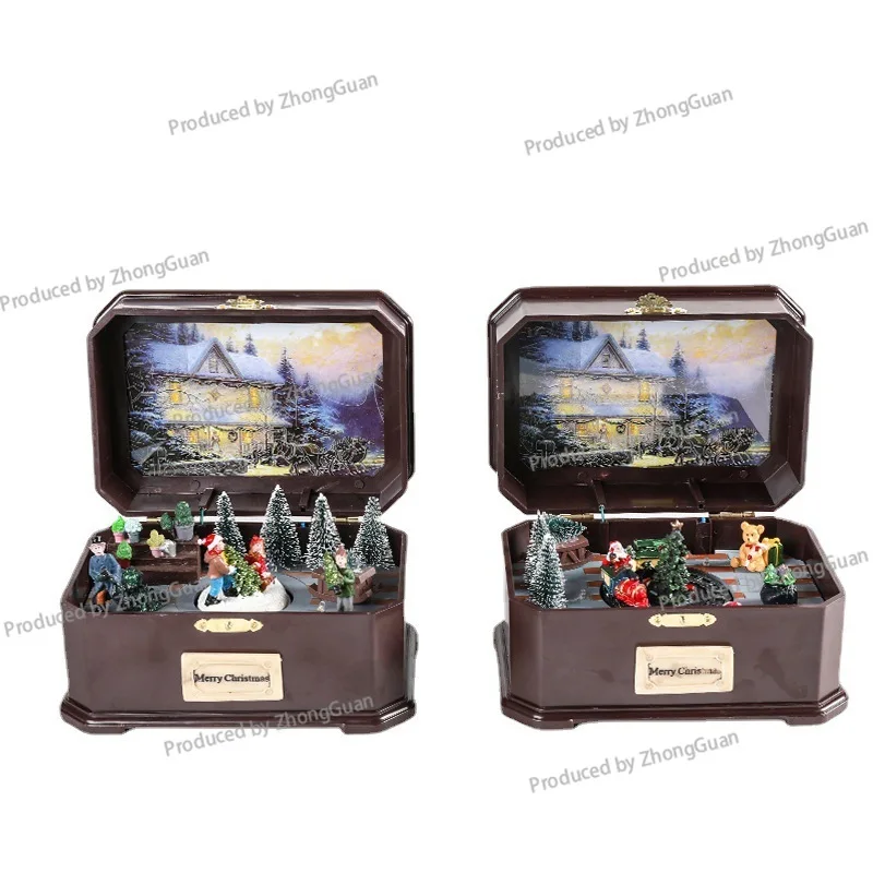 Christmas Music Box Christmas Decorations Will Rotate and Light Up with Music USB Battery Dual-Use Children's Gift