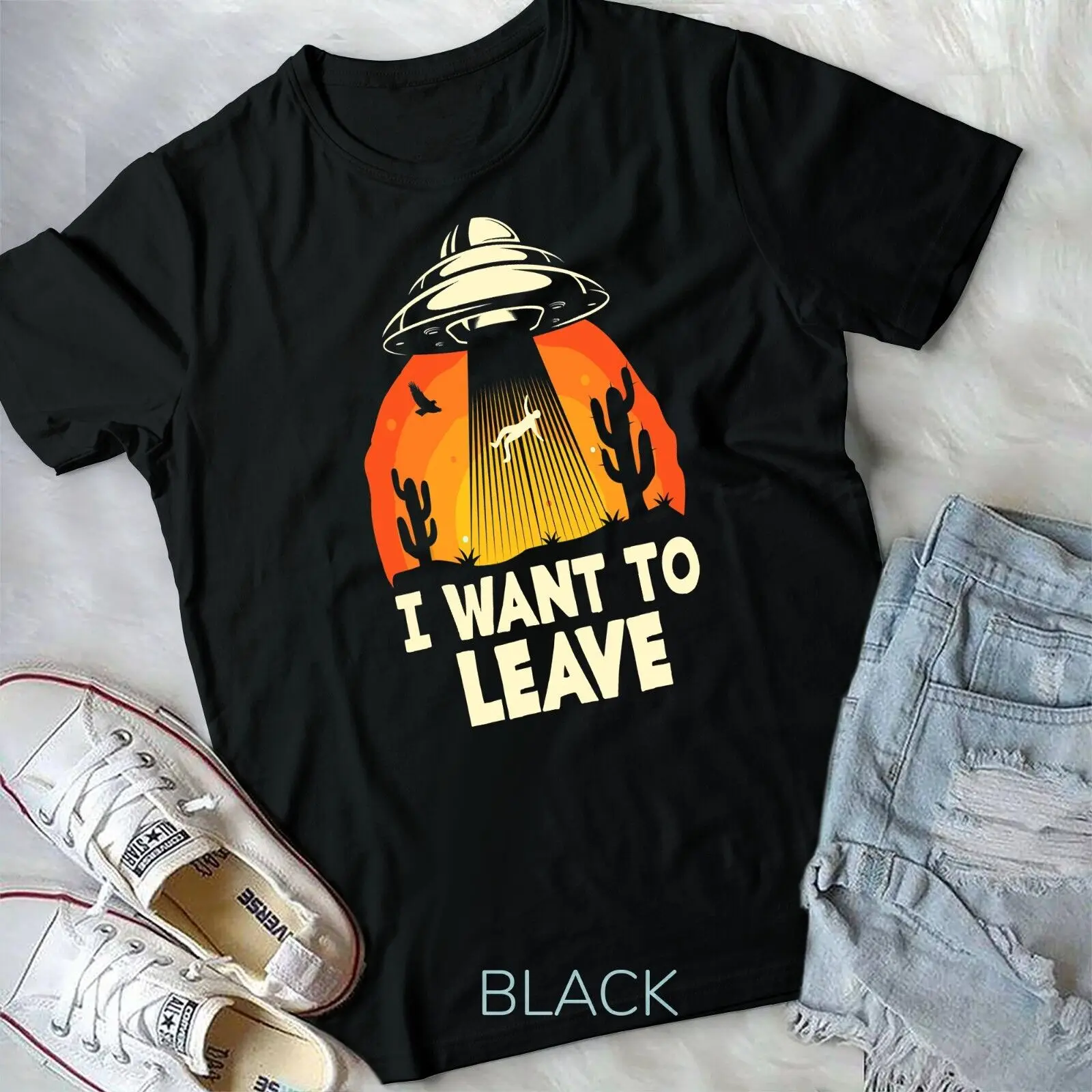 Funny Alien UFO Extraterrestrial I Want To Leave Alien Lover Tee Unisex T-shirt