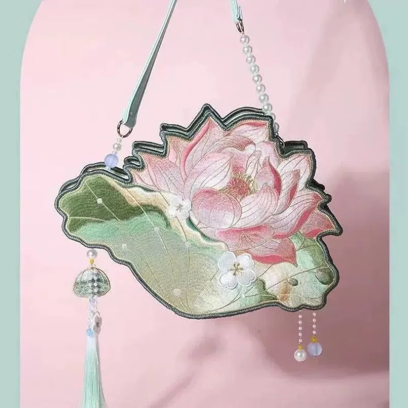 

Qinghe Hanfu с вышивкой Сумка-мессенджер Антикварная вышитая сумка в китайском стиле Кожаная сумка с бахромой Изысканная простота