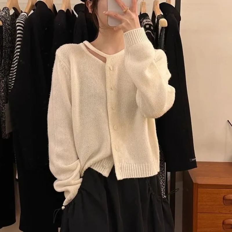 

Модный элегантный трикотаж в корейском стиле с круглым вырезом, женский вязаный кардиган, весенне-осенний новый повседневный милый свитер, пальто