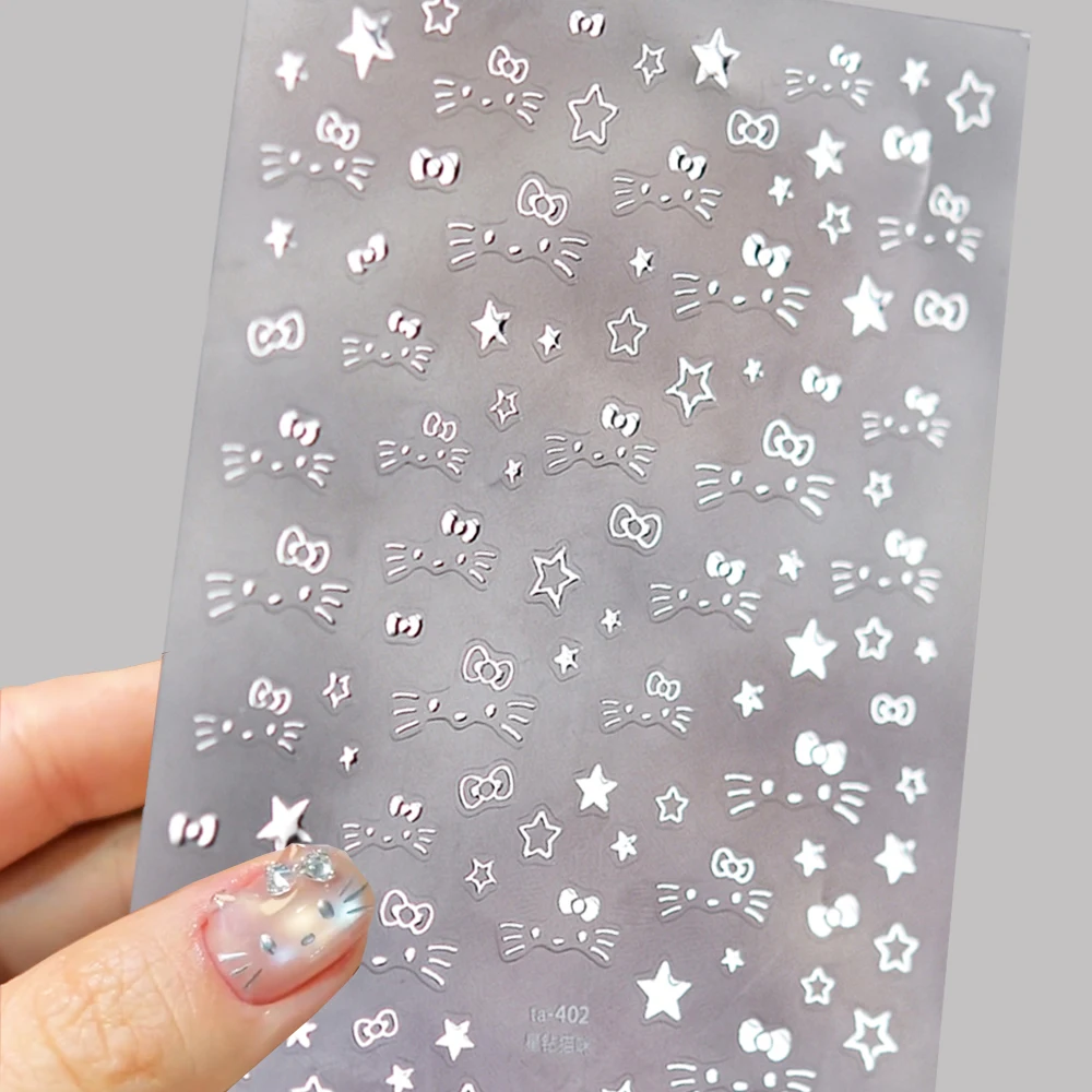 5D الكرتون لامع الفضة مرحبا كيتي مسمار الفن ملصقات Kawaii النمط الياباني القوس ستار كيتي القط لاصق مسمار الشارات مسمار الشريحة #1