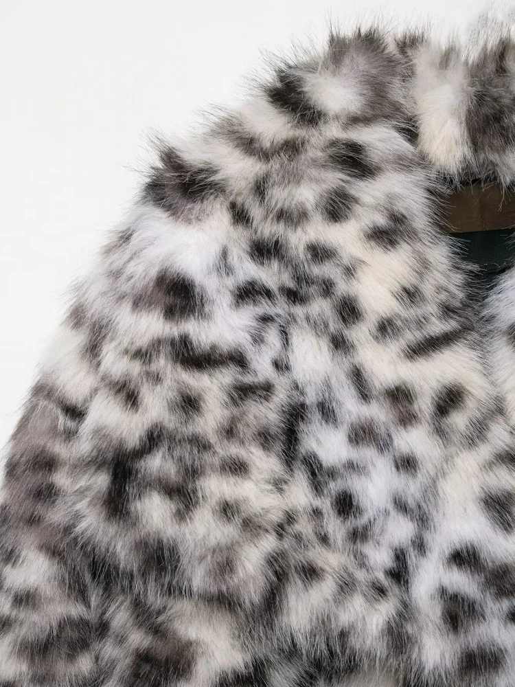 Autumn Winter Turn-down Collar Long Sleeve Faux Fur Effect Jacket Coat Women Animal Printed Loose Warmth Female Elegant Wear