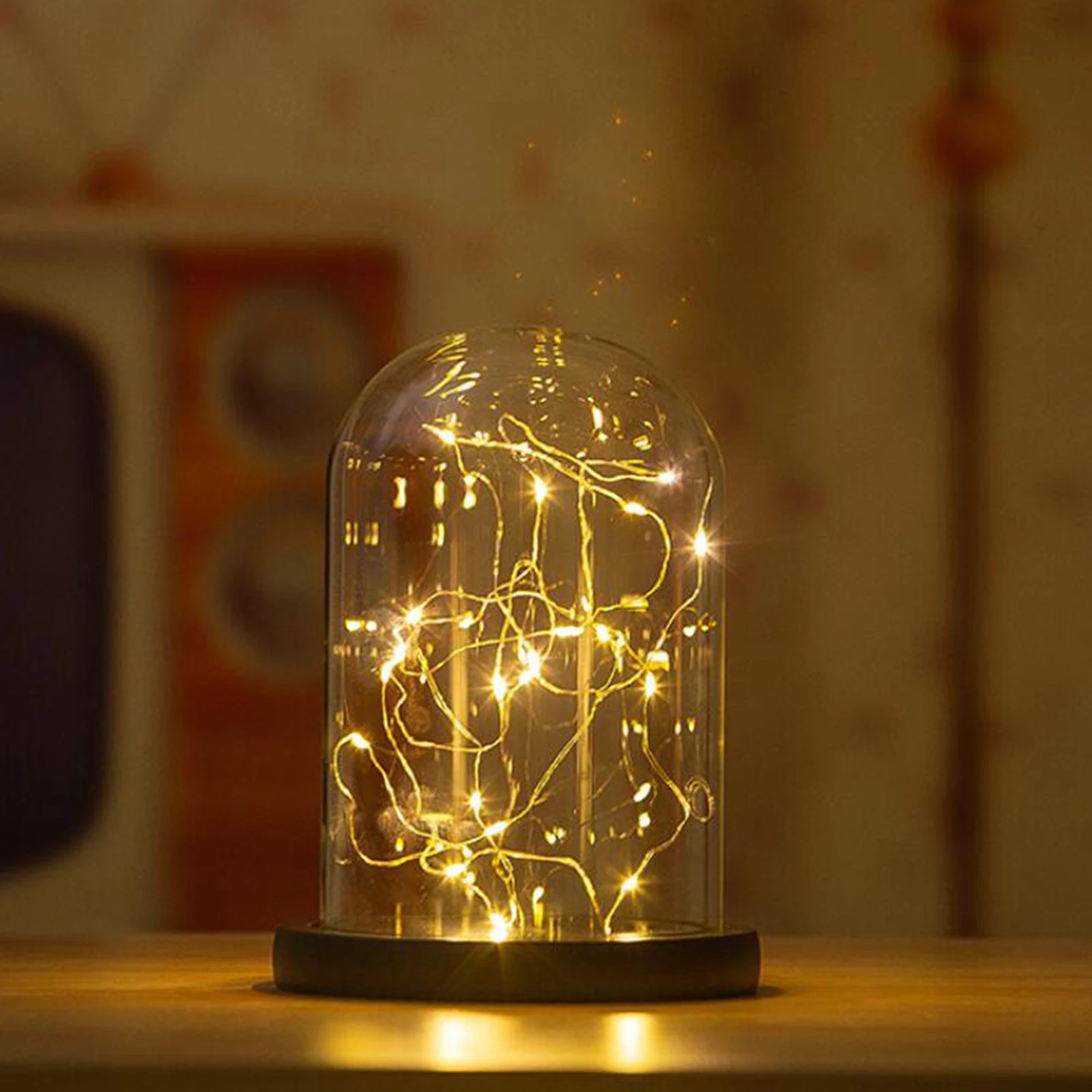 Vitrina de campana con cúpula de vidrio, tarro con Base de madera, portátil, multiusos, para mostrar plantas artificiales, figuritas