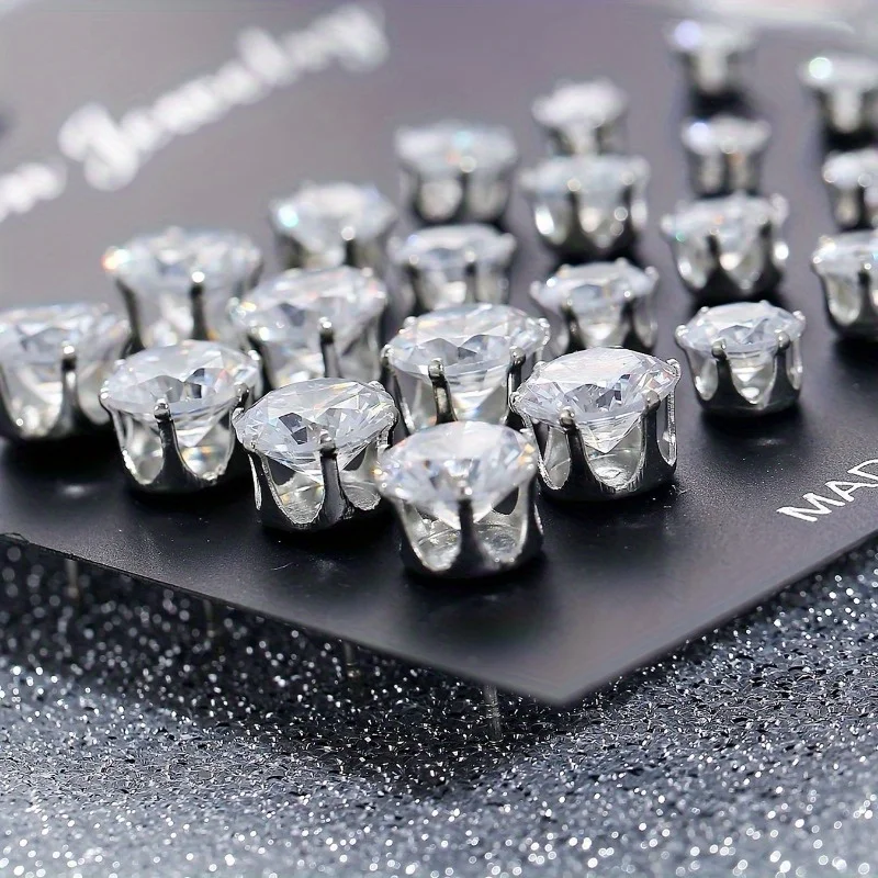 12 Pairs Of Stud Earrings Set Inlaid Round Zircon Elegant Ear Piercing Jewelry Decoration Party Favors for Men Women Daily Wear