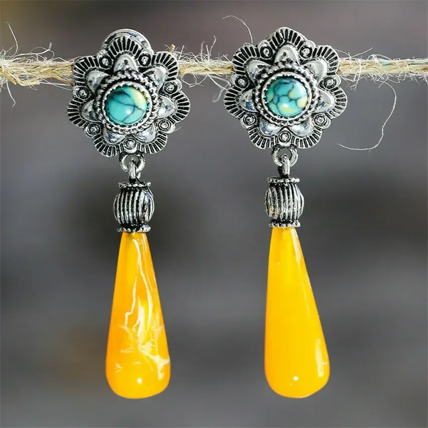 Boho Multicolor Jewelry Hook Pendant Earrings for Women Vintage Ethnic Tribal Drop Earrings Personality Accessories