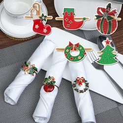 Christmas Napkin Rings Holders Xmas Home Table Decor Metal Napkin Buckle For Christmas Dinning Wedding Thanksgiving Tableware