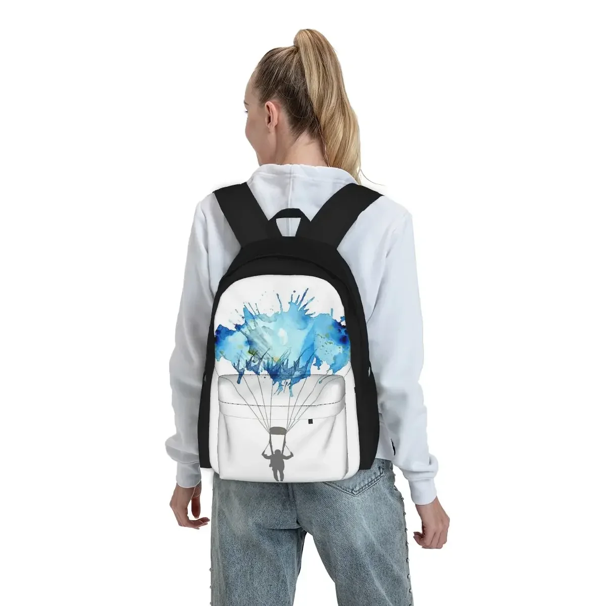 Skydiving, Skydiver Parachute, Parachuting. Watercolor Illustration Backpacks Bookbag School Bags Rucksack Rucksack Shoulder Bag