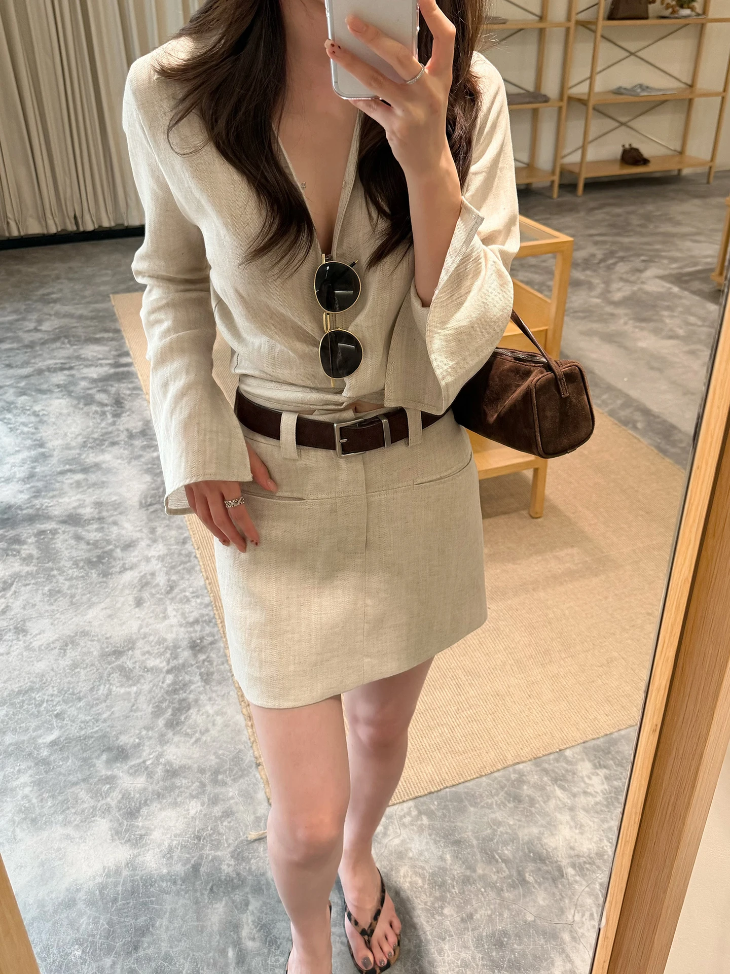 

SASA Women's Long Sleeve Linen Shirt Waist Cinched Personality High-End Feelings Outerwear Top Vintage Style Commute Fashion