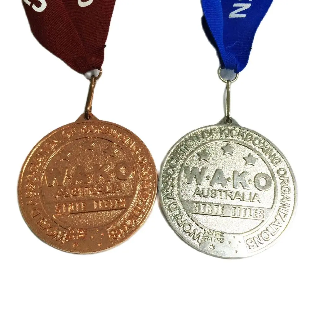 design your sports medal with raised words and custom logo with medal ribbon--57.2mm diameter--200pcs