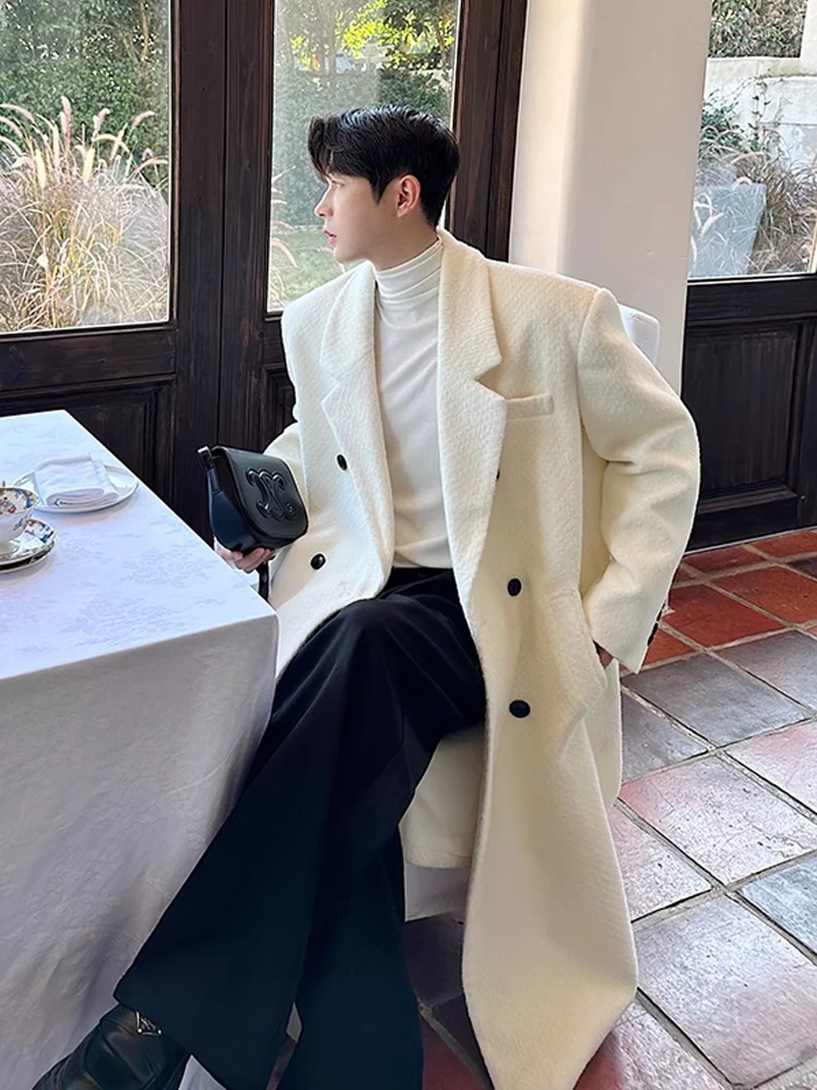 

Men's Mid-Length Thiened Woolen Coat Autumn Winter Knee-Pad oulder Faionable High-End Korean Sle Winter Windbreaker