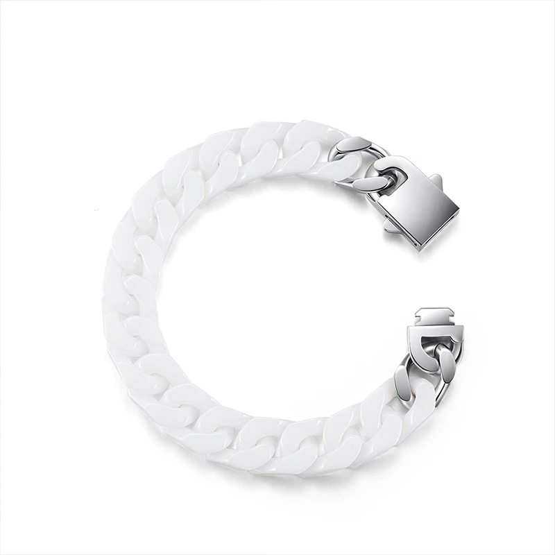 White Cuban Link Bracelet For Men Ceramic Cuban Bracelets Women Fashion Jewelry Gifts Punk Bangle Connect Width 12mm Wrist Chain