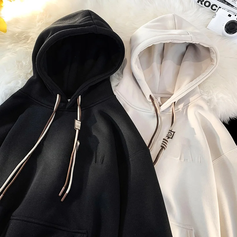 

Утепленная флисовая толстовка с капюшоном для мужчин: весенне-осенняя теплая спортивная кофта с принтом, повседневная свободная молодежная модная куртка с капюшоном