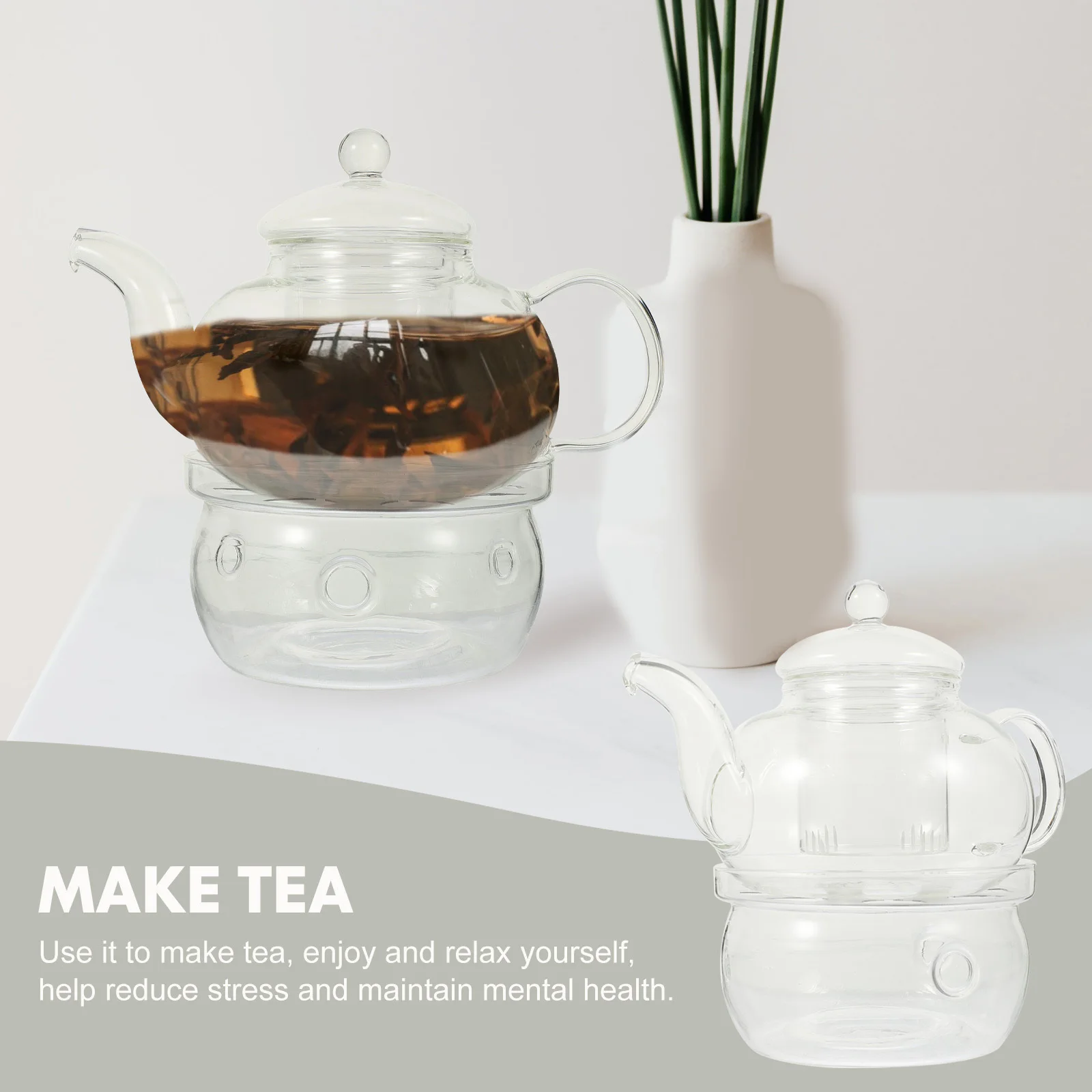 

1Set Household Tea Brewing Set Glass Scented Teapot with Holder Anti Scald Design for Daily Use and Mental Wellness