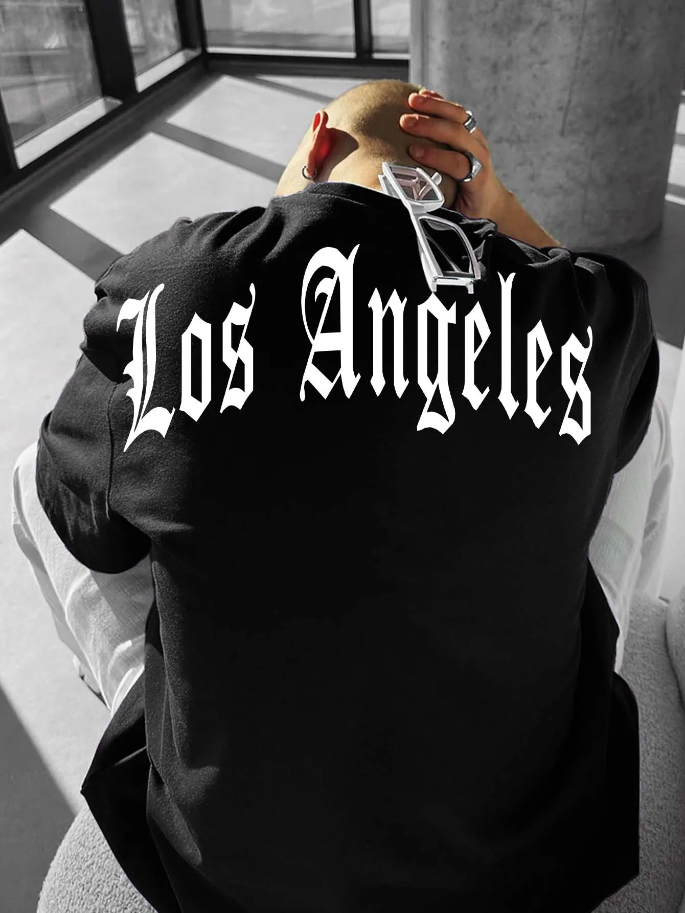 Los Angeles Gothic Letter Print Oversized T-Shirt Herren Streetwear Vintage T-Shirt, S-XXL