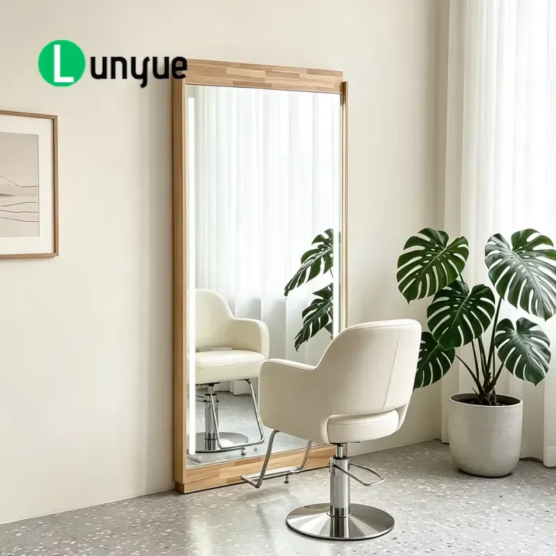 Rustic Leather Barber Mirror Double Sided Floor to Ceiling Full Length Mirror for Hair Barbershop Beauty Store Decor