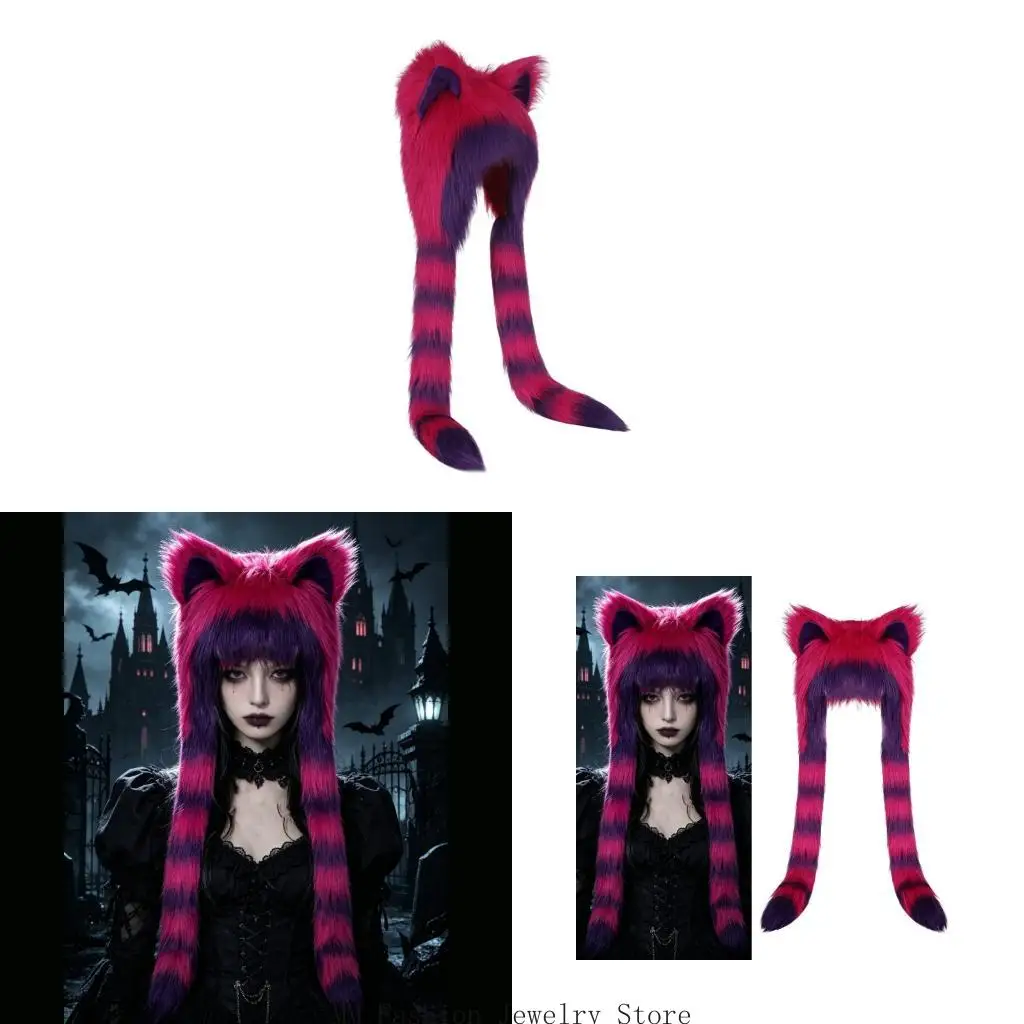 Plush Pointed Ear Earflap Hat with Long Side Panels, Gothic Headwear for Cosplay Festival and Cold Weather Looks D0UB