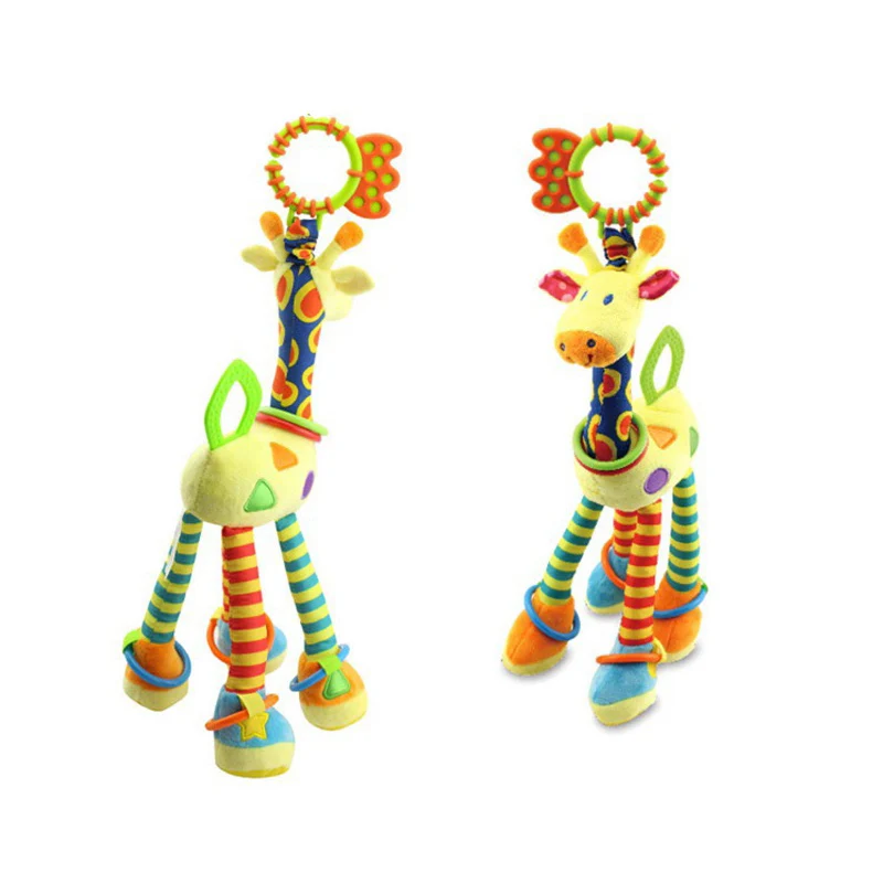 Soft Giraffe Animal Handbells Rattles Plush Infant Toddler Car Bed Hanging Toy Baby Early Education Development Handle Toys