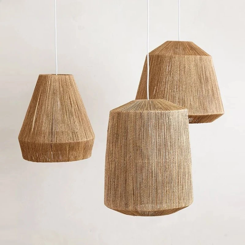 Creative Collins Jute Vintage pendentif lumières tissé à la main corde de chanvre rétro lampes pour salon salle à manger décoration de la maison lustres