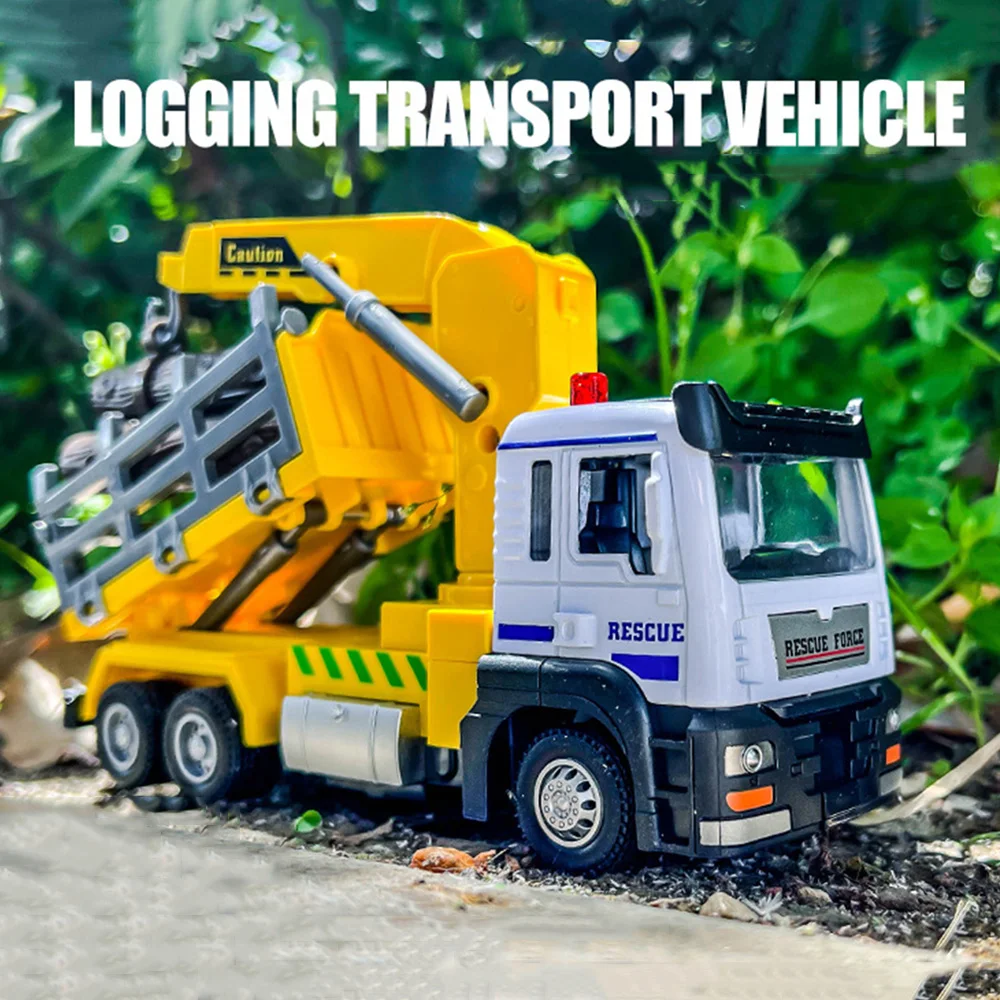 1/50 Logging Truck Model Toy Car Alloy Diecast Transport Vehicle Sound Light Pull Back Metal Front Rubber Tire Toys Gift for Kid