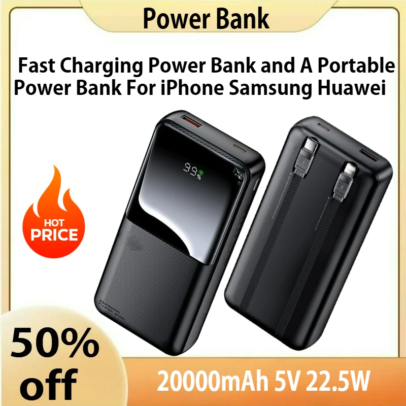 

20000mAh 5V Comes with A 20W Fast Charging Power Bank and A Portable Power Bank For iPhone Samsung Huawei